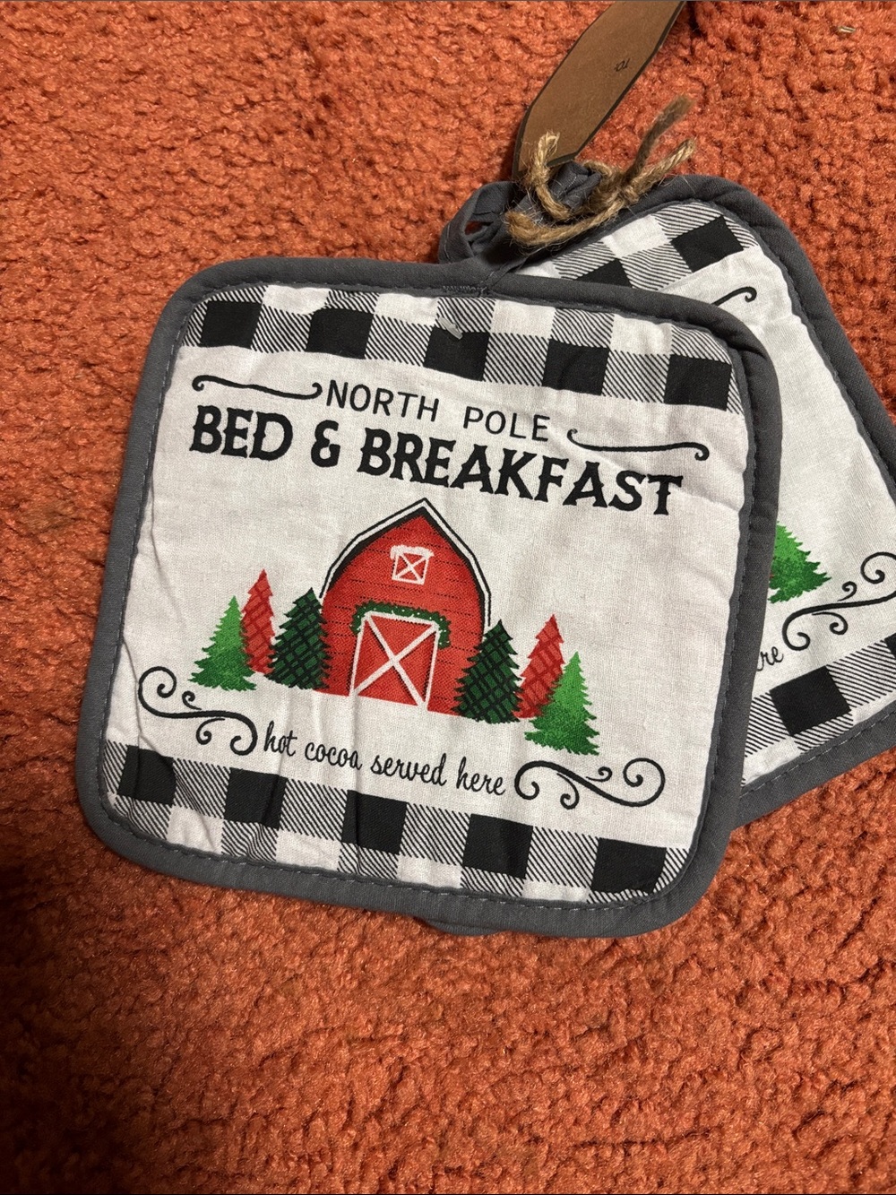 North Pole Bed & Breakfast Holiday Potholder - Red, Green, Black